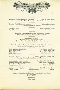 Menu for Thanksgiving dinner at the Grove Park Inn, 1938.